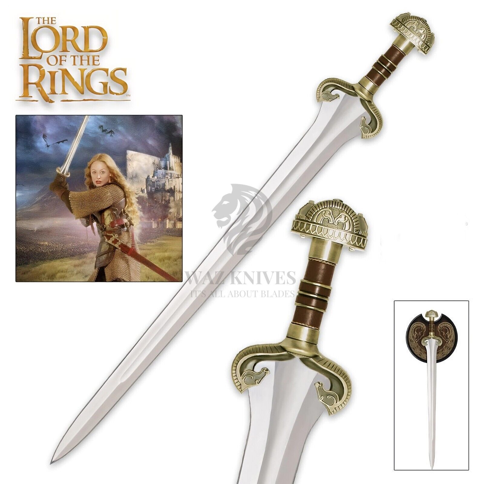 LOTR Sword of Eowyn with Wood wall Plaque Stainless Steel handmade Replica Sword