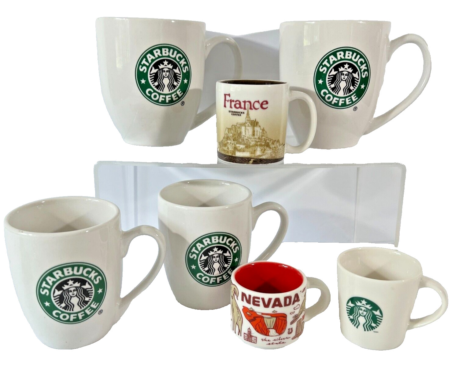 Starbucks Green White Mermaid Logo LOT of 7 Coffee Cups Espresso Mugs 2006-2019