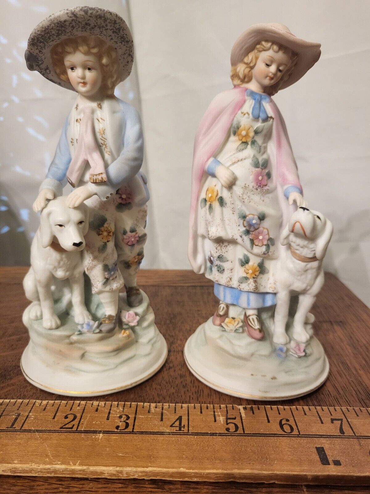 Vintage Andrea of Sadek Bisque Figurines Boy & Girl W/dogs RARE Pair #6426