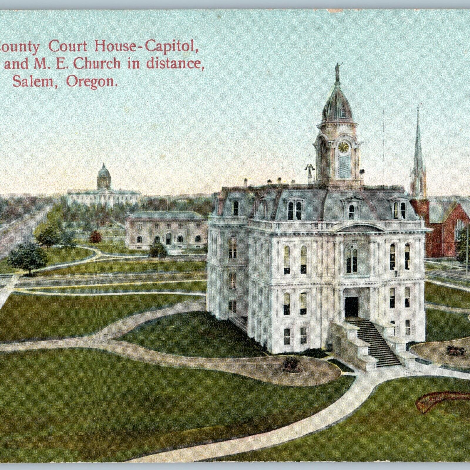 c1910s Salem, OR Birds Eye PC Marion County Court House Capitol Post Office A189