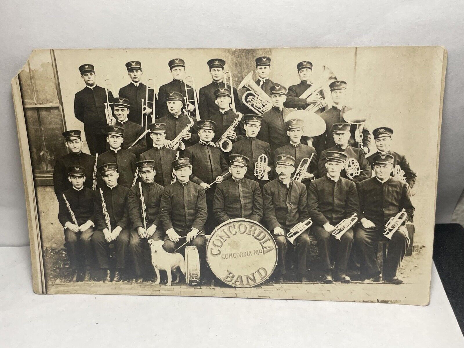 Early 1900s Concord Missouri Military? band RPPC And Dog