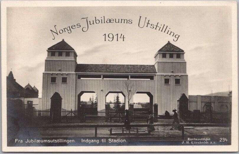 1914 OSLO Norway JUBILEE EXHIBITION Real Photo RPPC Postcard Stadium View UNUSED