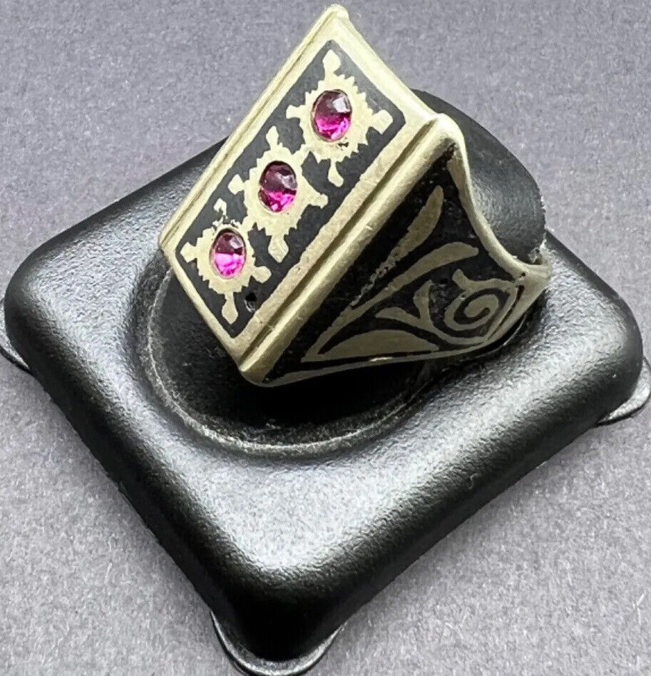 Beautiful Old Vintage Central Asian Jewelry Ruby Glass Bule Mina Mixed Sliver Ri