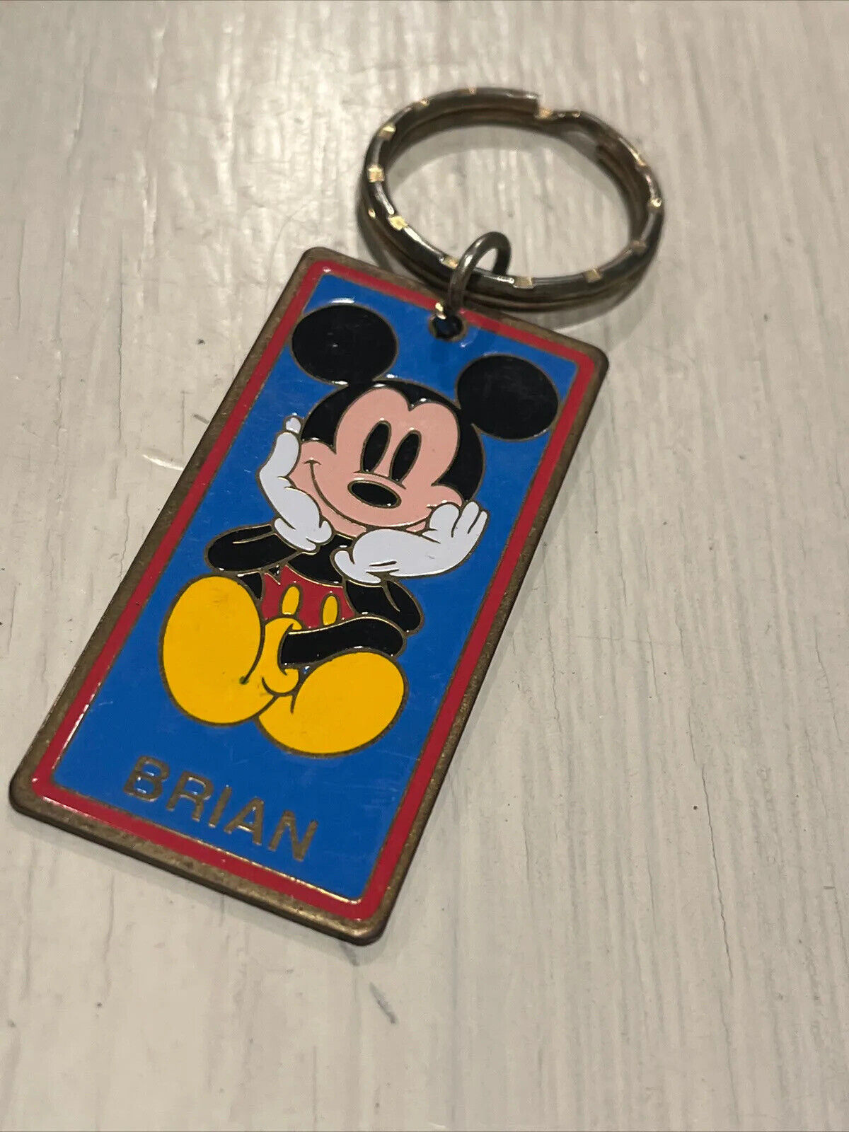 Vintage Mickey Mouse Keychain Enameled Brass \