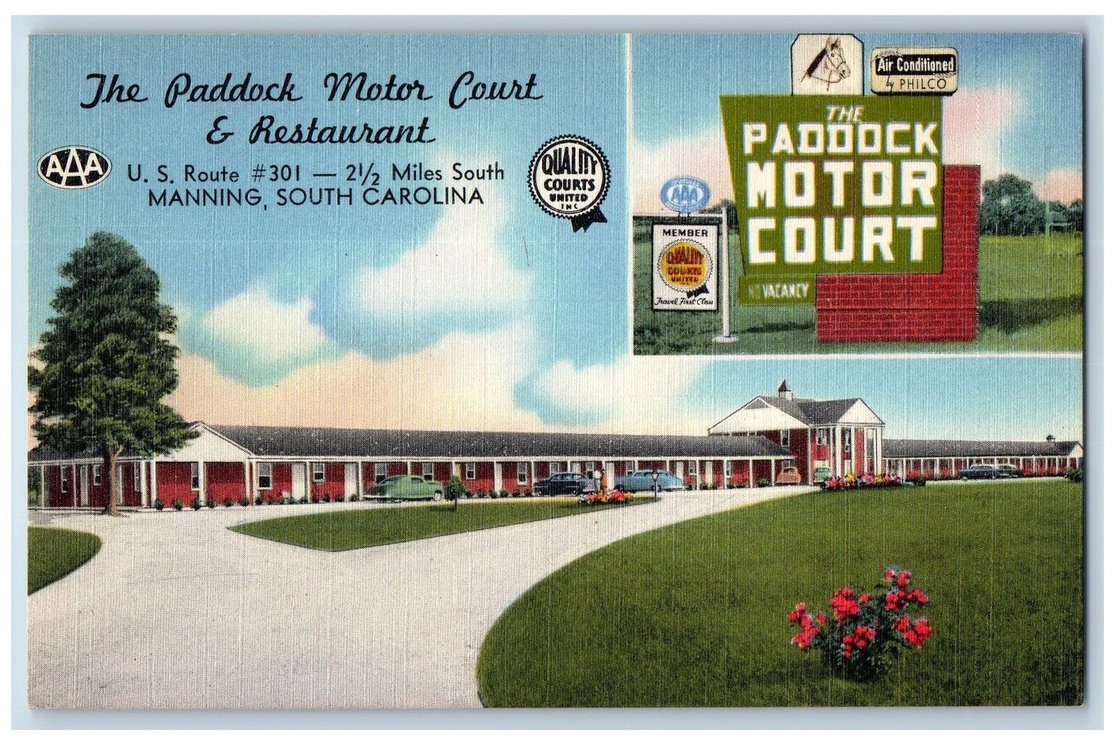 c1940\'s The Paddock Motor Court & Restaurant Manning South Carolina SC Postcard