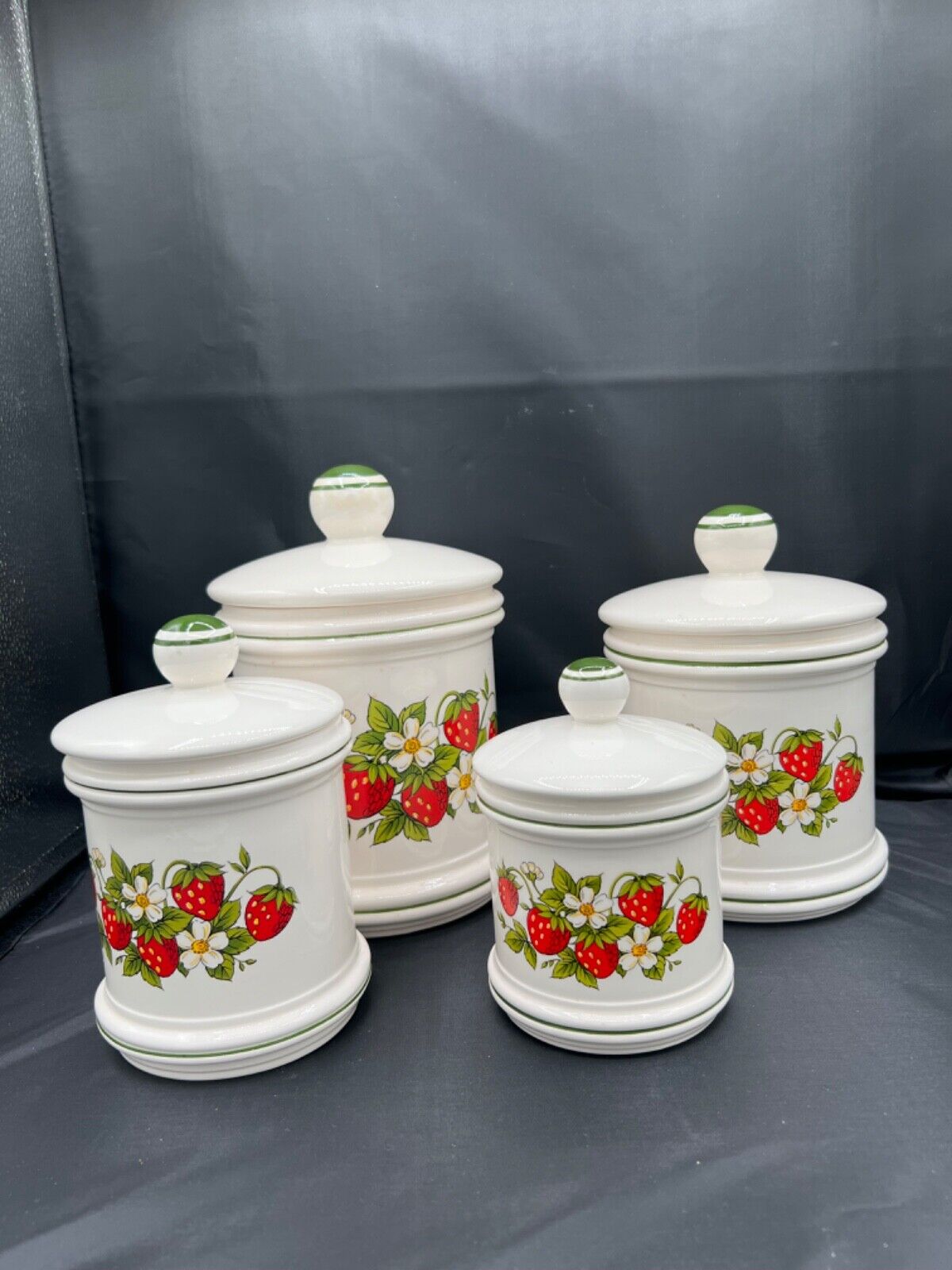 Vintage Strawberry Country Kitchen Canister Set 4 Total Made In Japan For Sears