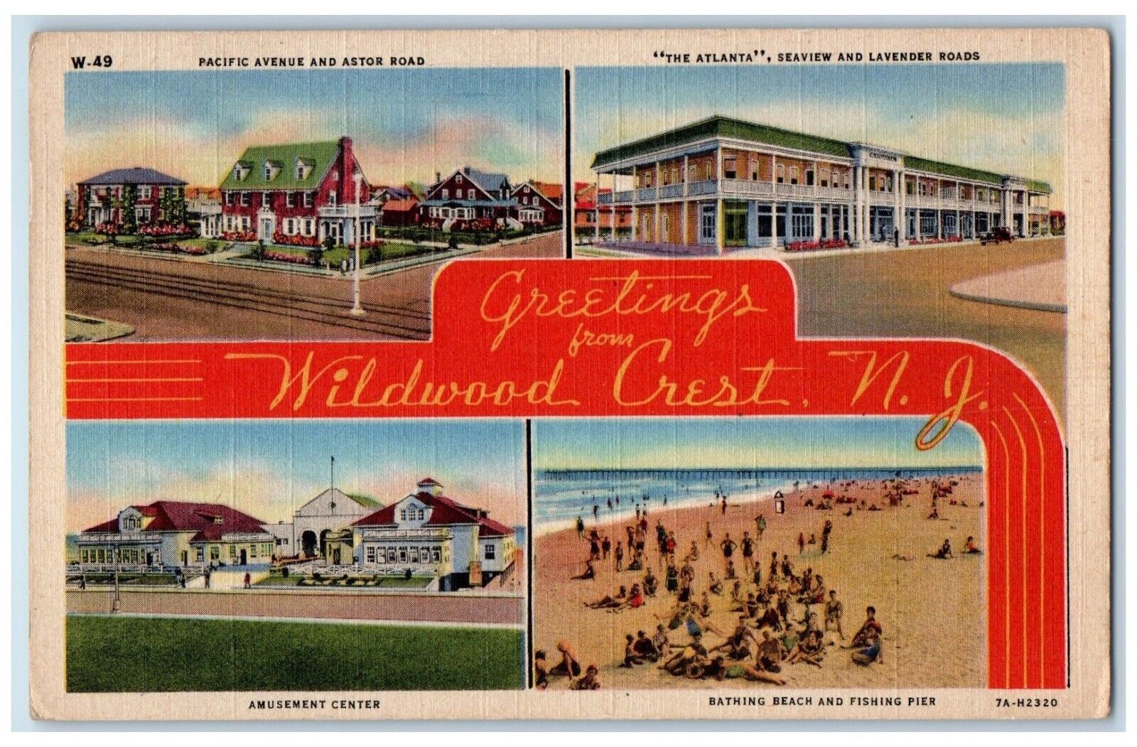 1947 Greetings from Wildwood Crest Banner New Jersey NJ Vintage Antique Postcard