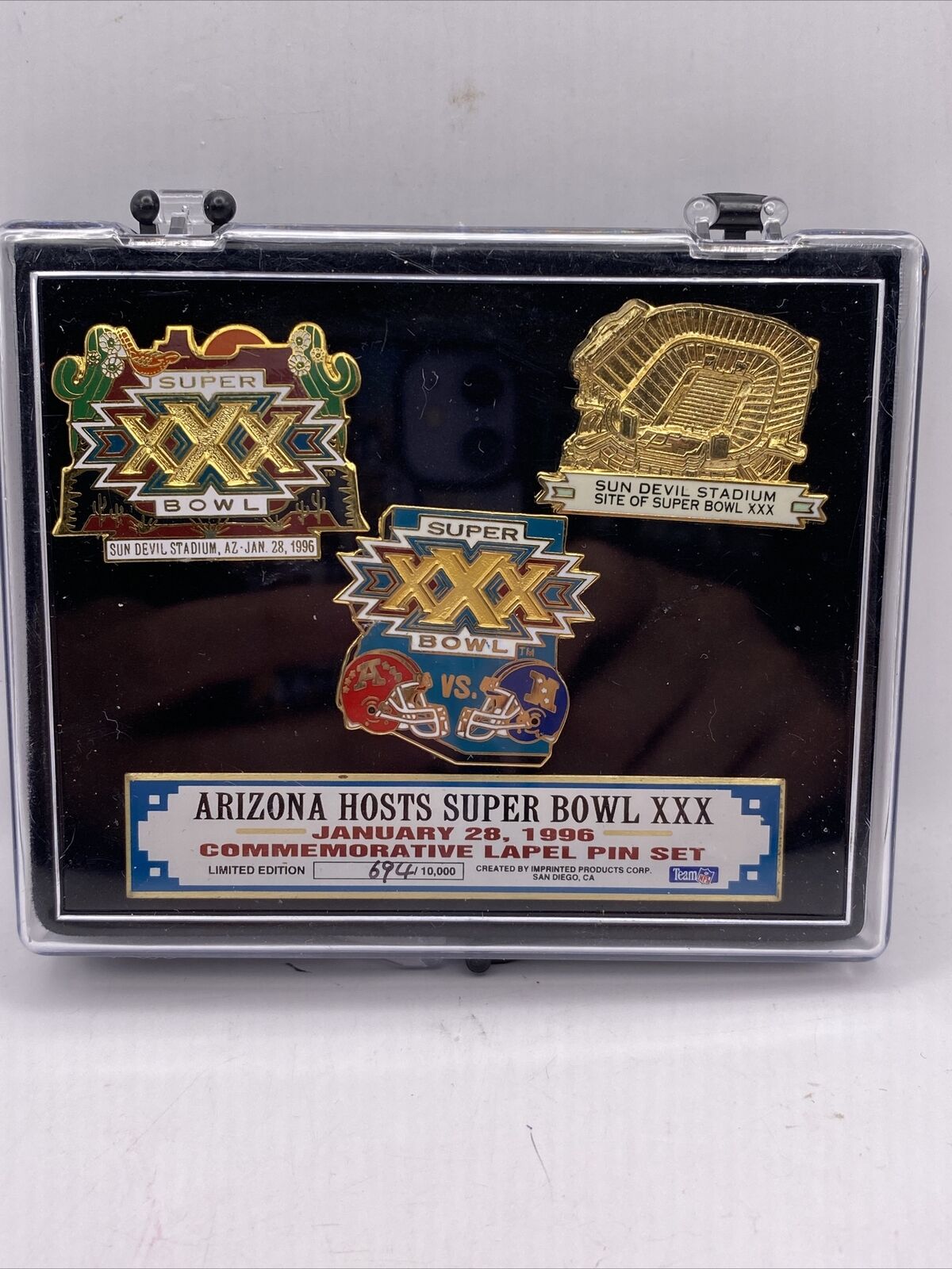 Super Bowl XXX Commemorative Lapel Pin Set LE 694/10000 Arizona Hosts B2F
