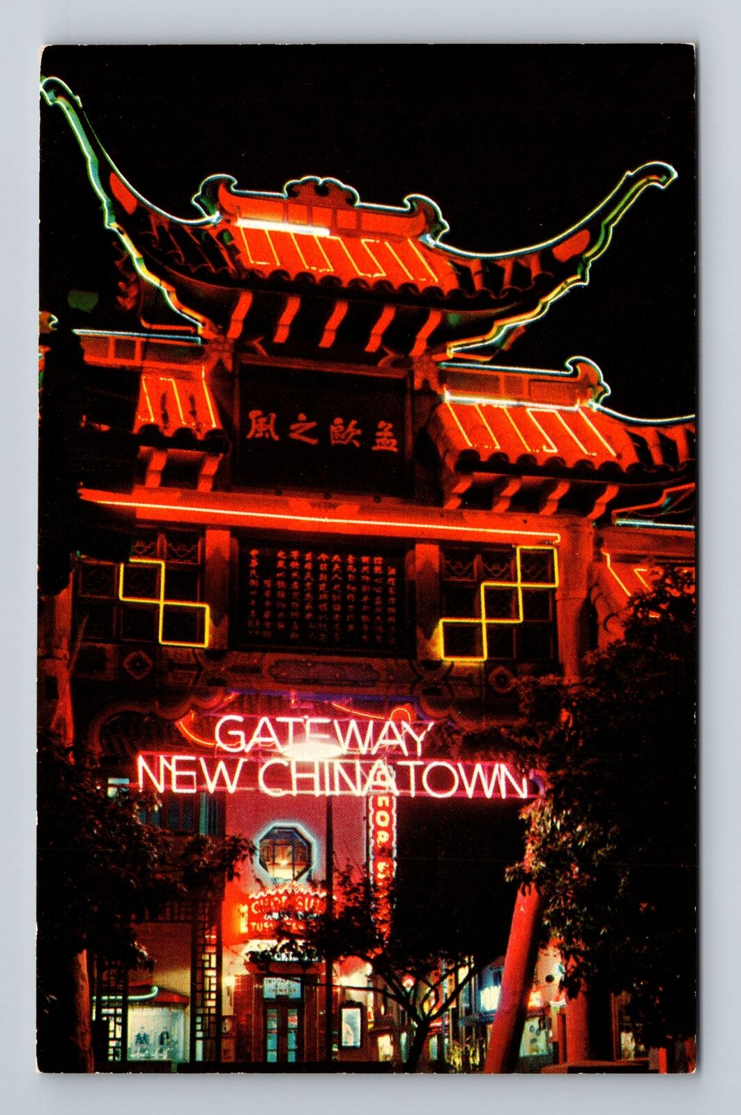 Los Angeles CA-California, New Chinatown at Night, Antique Vintage Postcard
