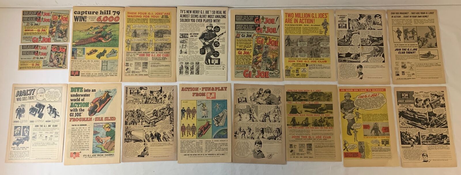 Collection of 17 GI JOE ads from the 1960\'s ~ Andy & George, G.I. Joe CLUB, more