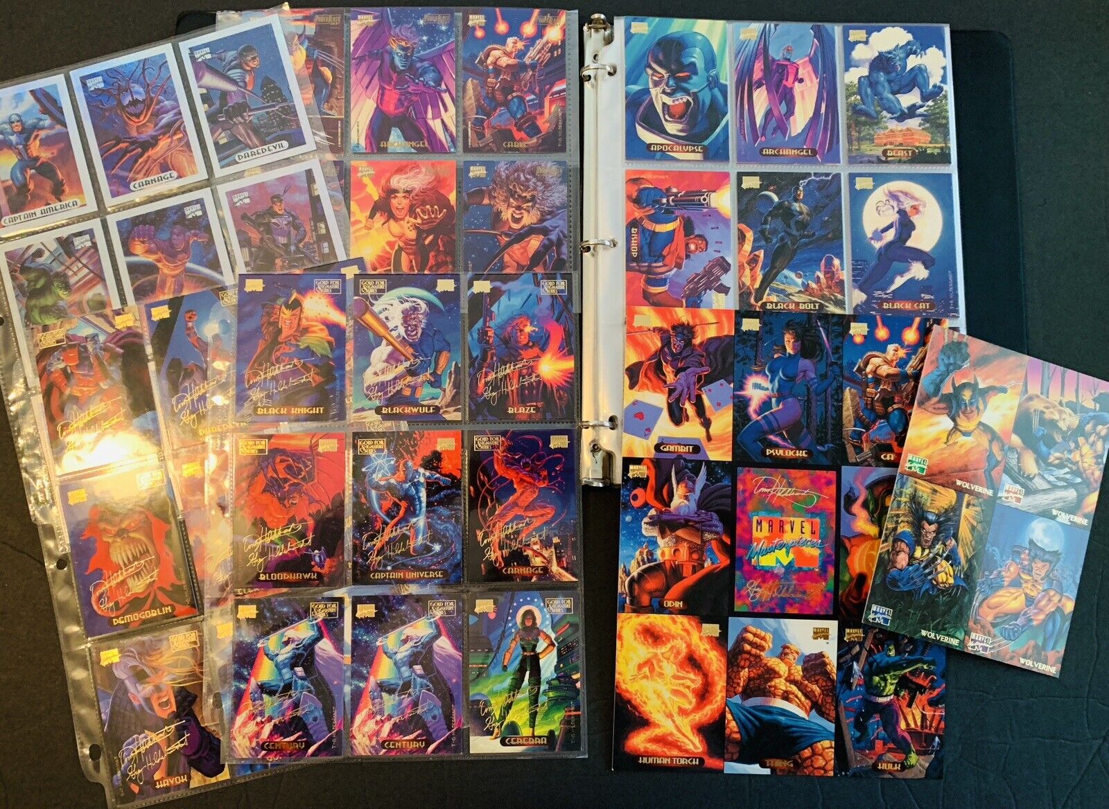 1994 Fleer Marvel Masterpieces 140 Base Set & Holofoils + Gold Foils, Powerblast