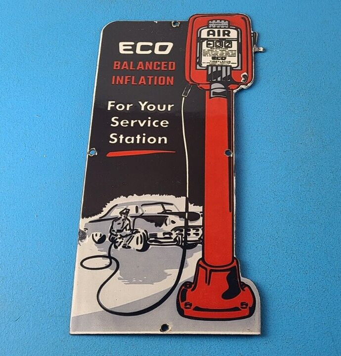 Vintage Eco Balanced Air - Gasoline Service Station Pump Shop Porcelain Sign