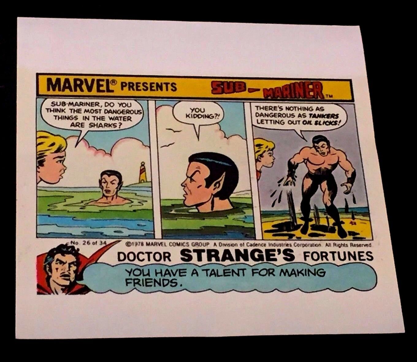 Sub Mariner 1978 Topps Unused Bubble Gum Wrapper Marvel Comics Vintage #26 A