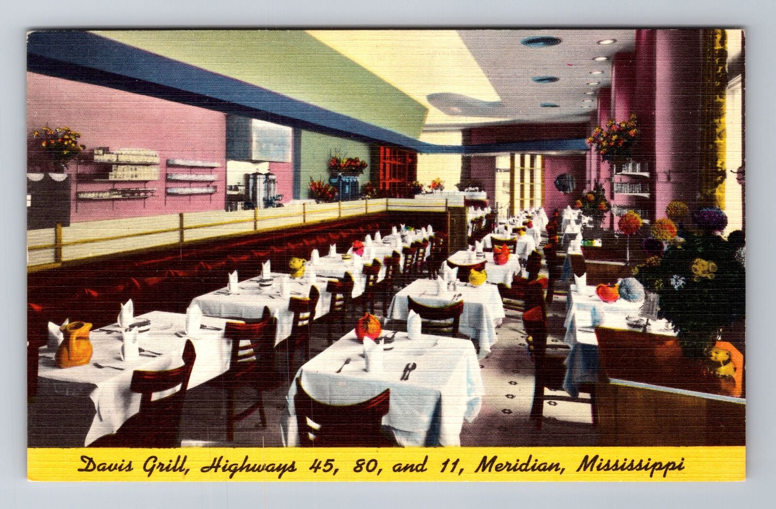 Meridian MS-Mississippi, Davis Grill Advertising, Antique, Vintage Postcard