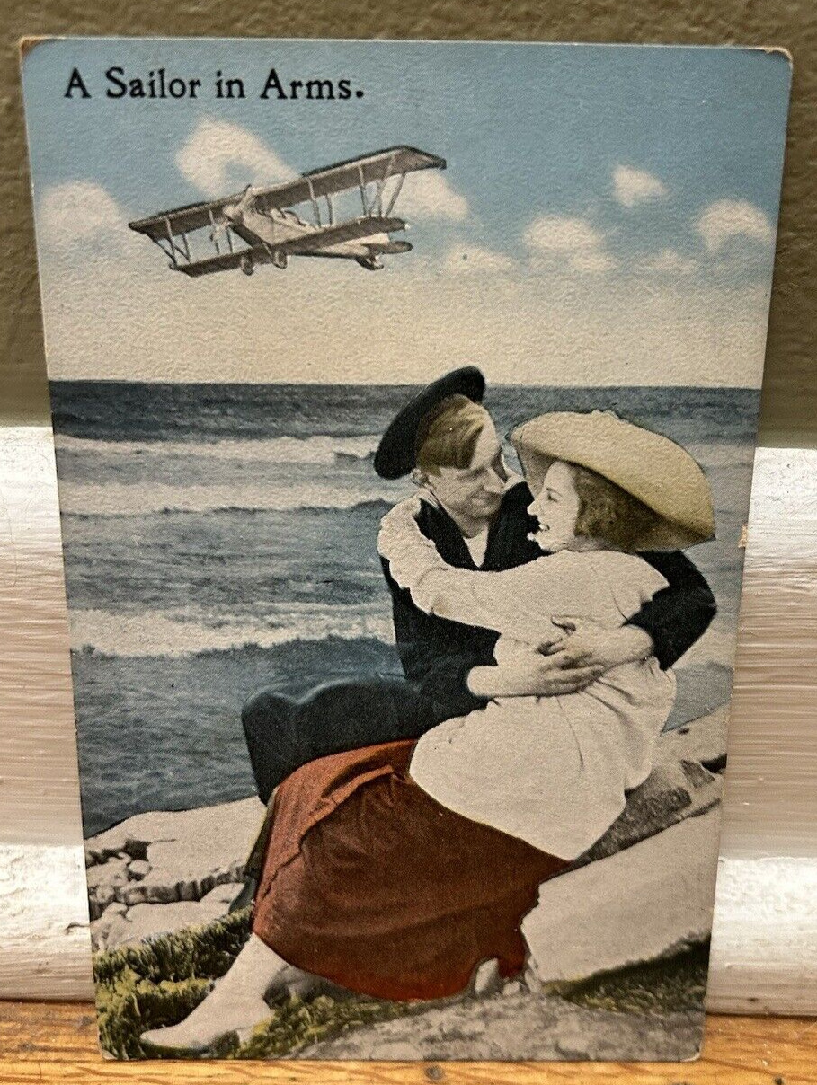 Antique postcard A Sailor in Arms Airplane Navy Romantic Love Nostalgic Piece
