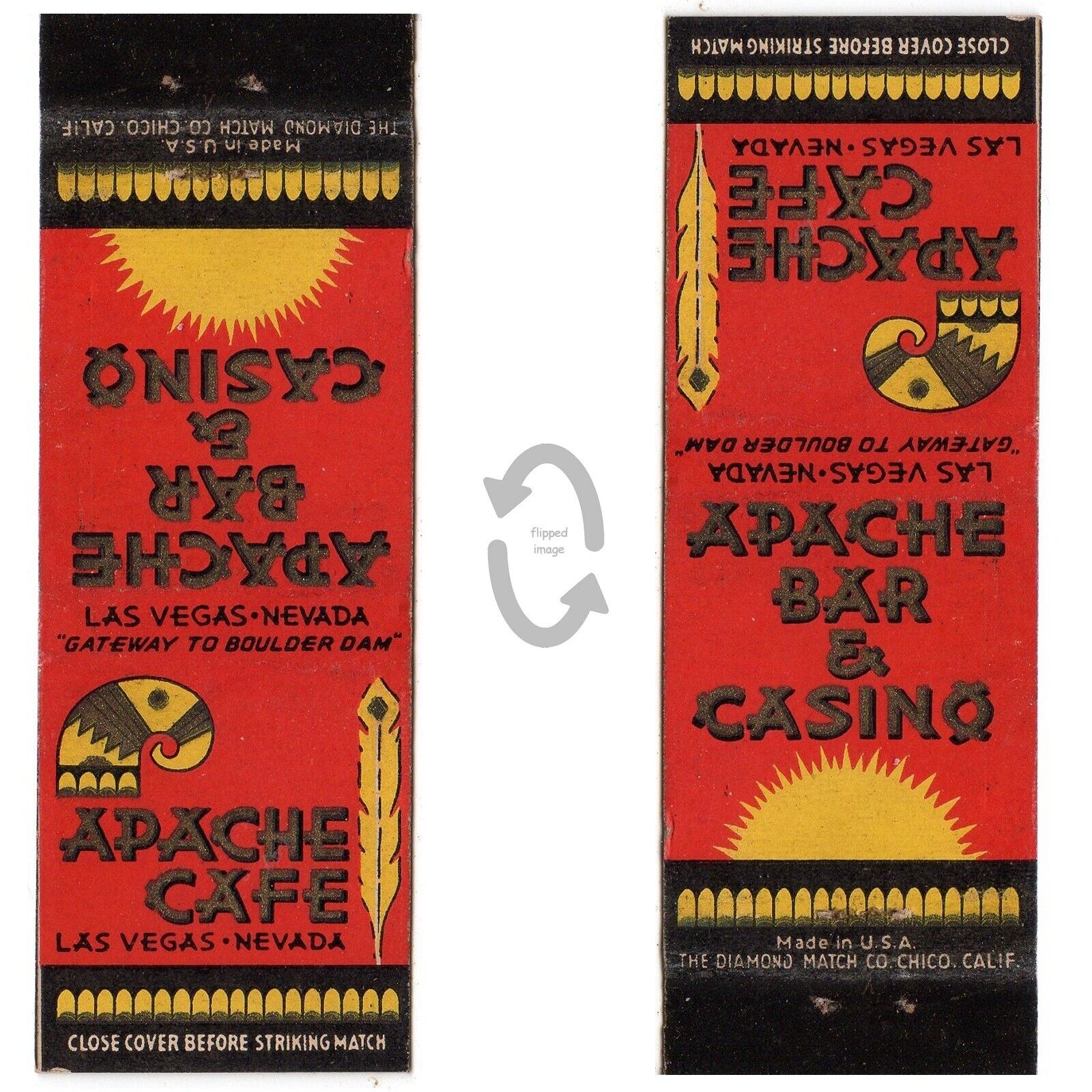 Vintage Matchbook Cover Apache Bar Casino Restaurant 1930s Indian eagle Diamond