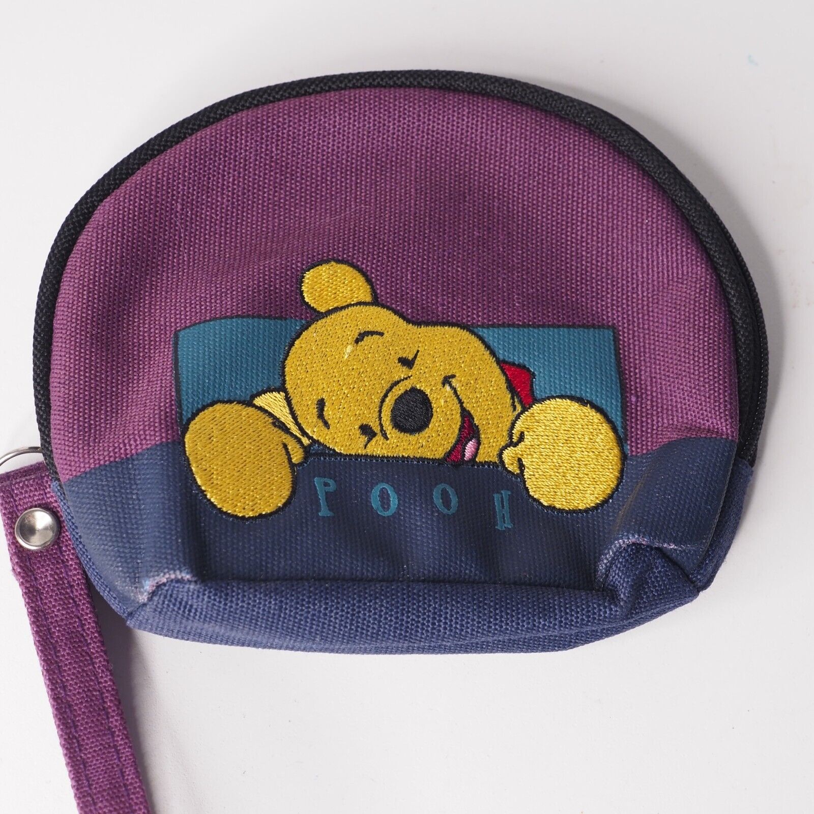 Vintage Disney Winnie the Pooh Purple Embroidered Coin Purse Wristlet