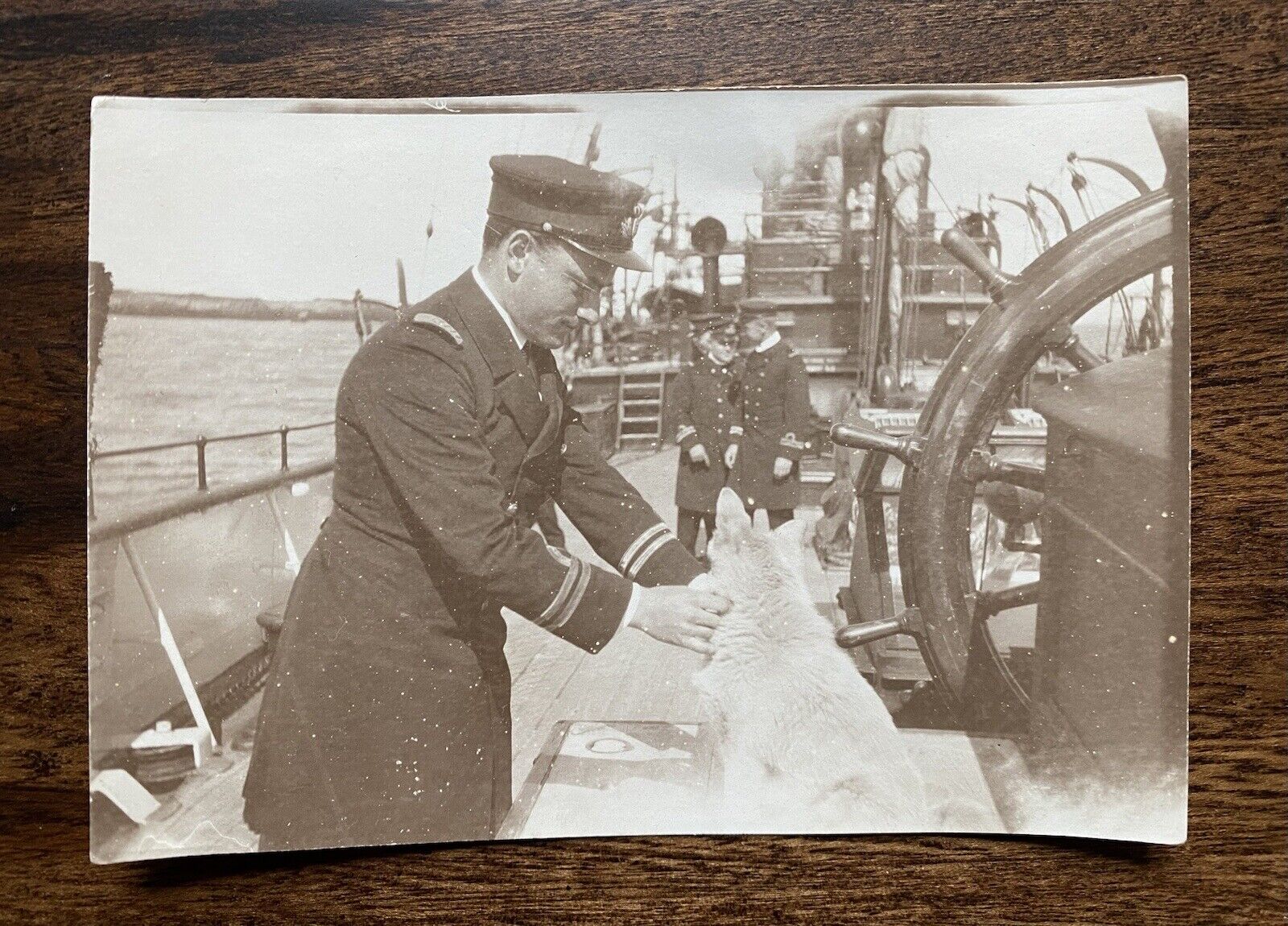 Sailors on a Boat Ship with a Dog Original Antique Vintage Photo
