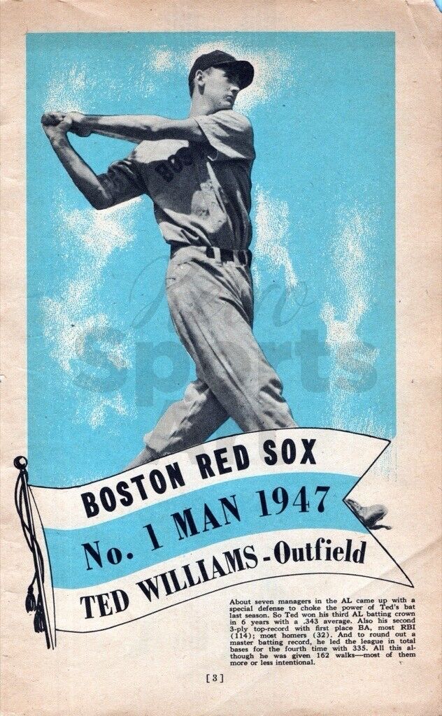 1947 Ted Williams Boston Red Sox Baseball Magazine Vintage Print Ad Page