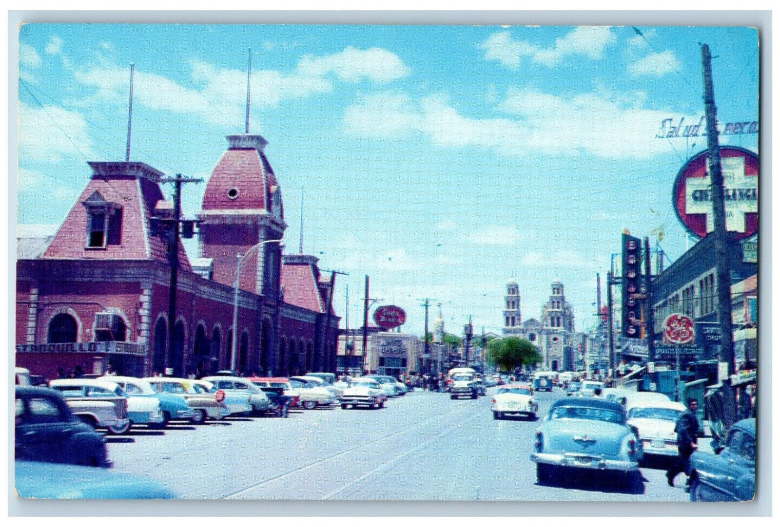 C Juarez Mexico Postcard Border Customs September 16 Street Cathedral c1950's