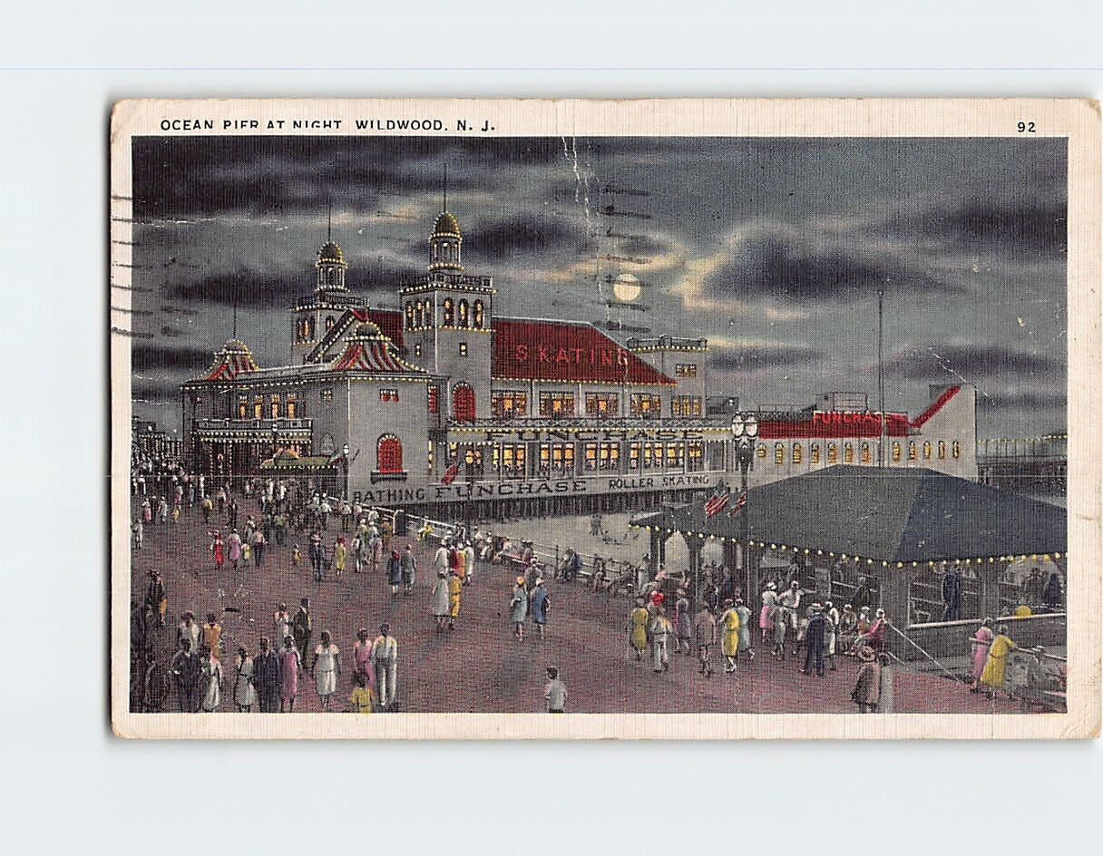 Postcard Ocean Pier at Night Wildwood New Jersey USA
