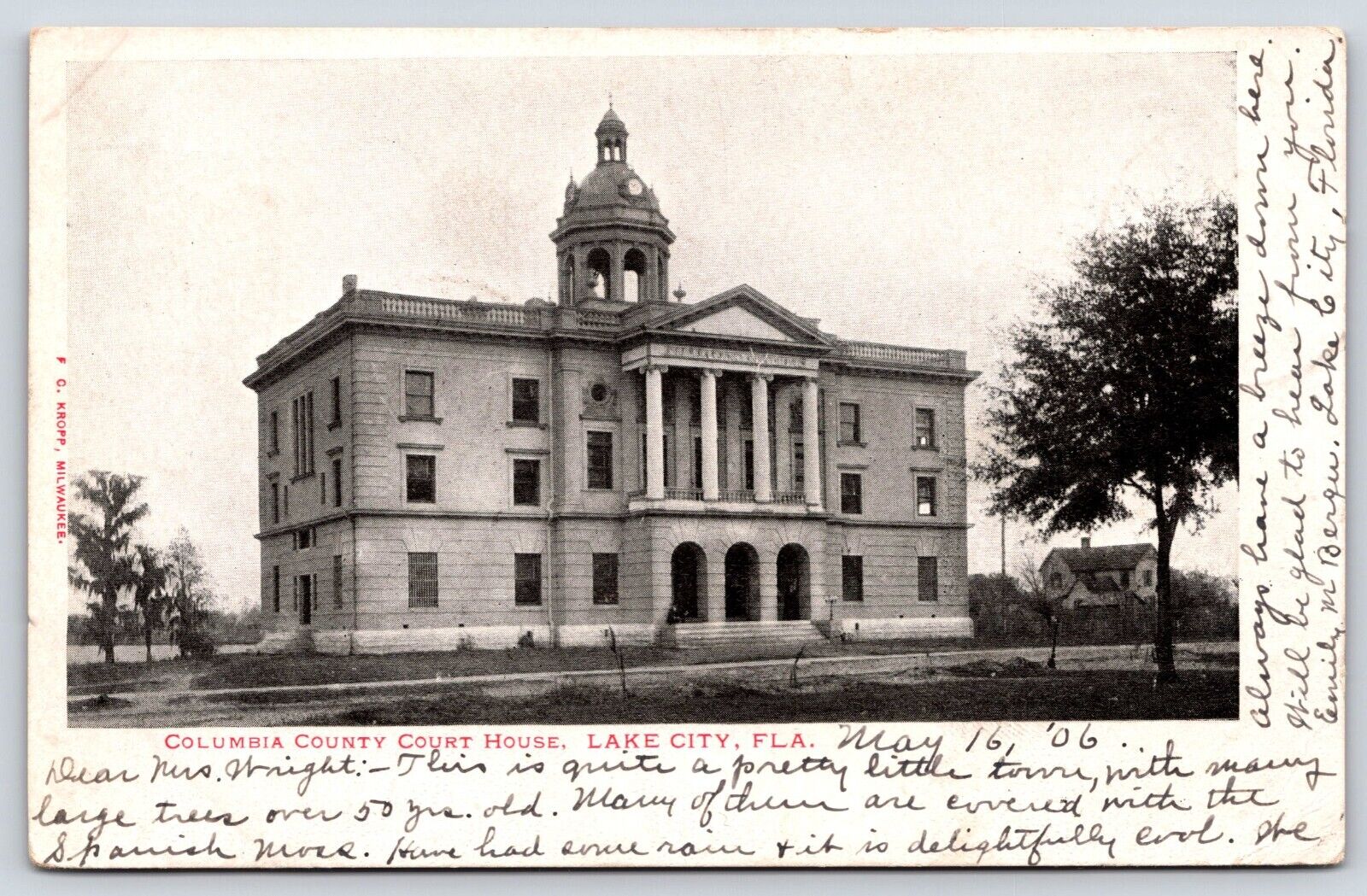 Florida Lake City Columbia County Court House Vintage Postcard POSTED 1906