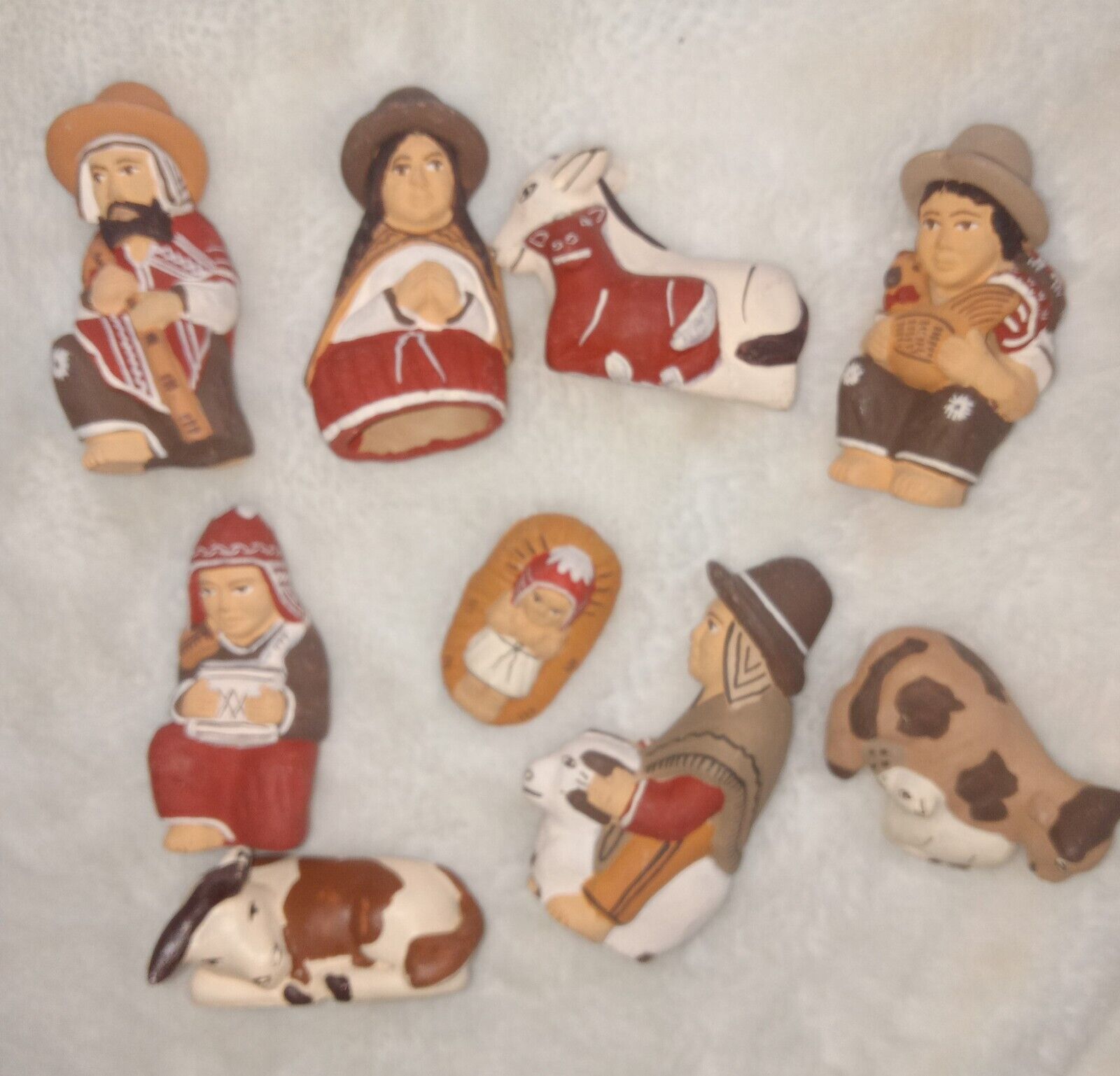 Vtg Folk Art NATIVITY from PERU Holy Family Clay 9 Figures 