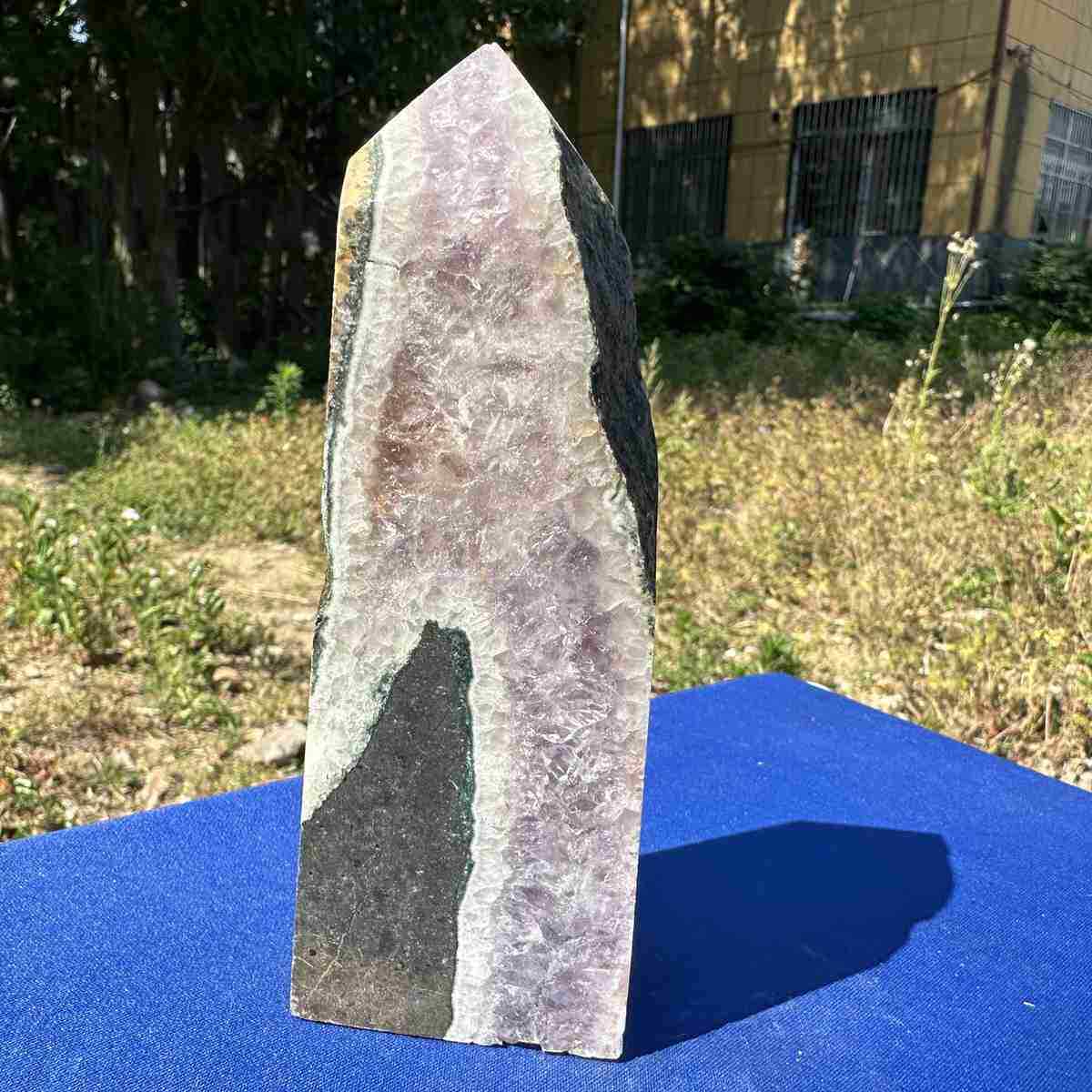 485g Natural Amethyst Agate Quartz Obelisk Crystal Tower Reiki Healing Decor Gem