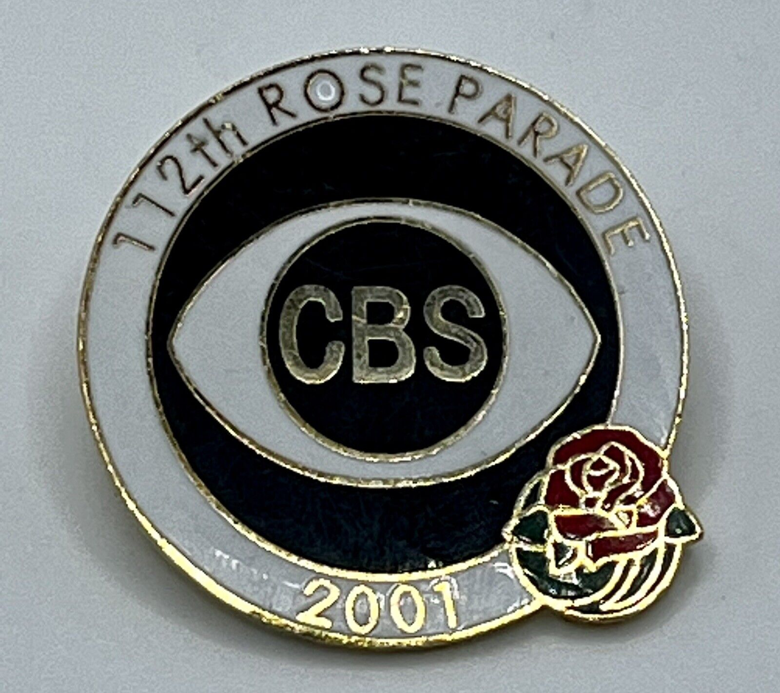 Rose Parade 2001 CBS Lapel Pin 112th ROSE PARADE Pin Gold Tone & Enamel