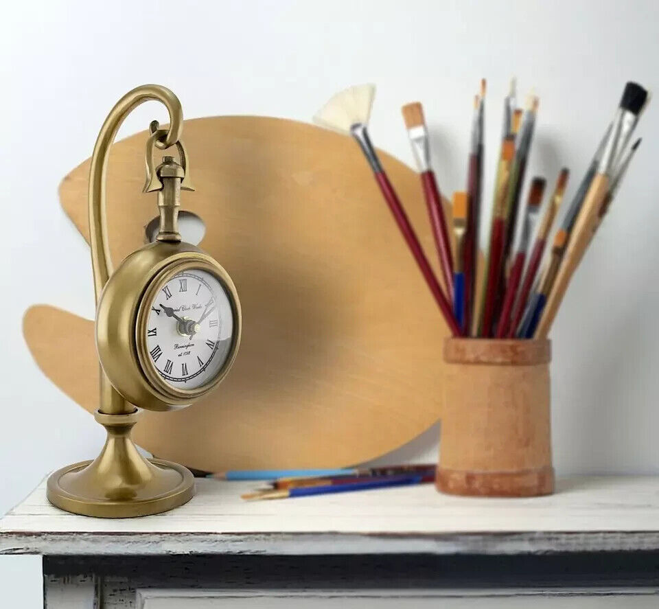 Vintage Pendulum Desk Clock Antique Metal Finish Table Watch Home Deco