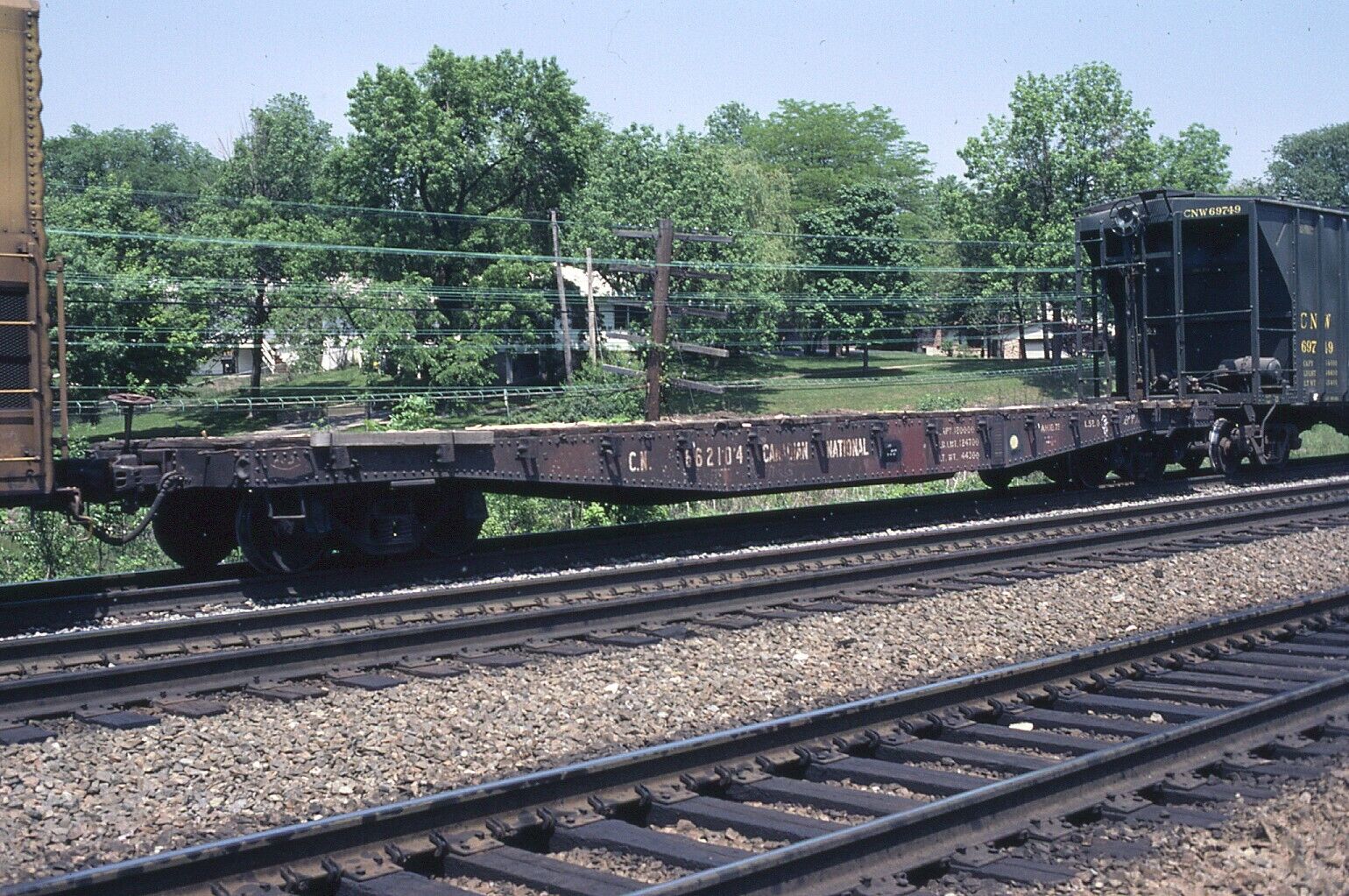 Railroad Slide - Canadian National #662104 Flat Car 1981 Westmont Illinois Train