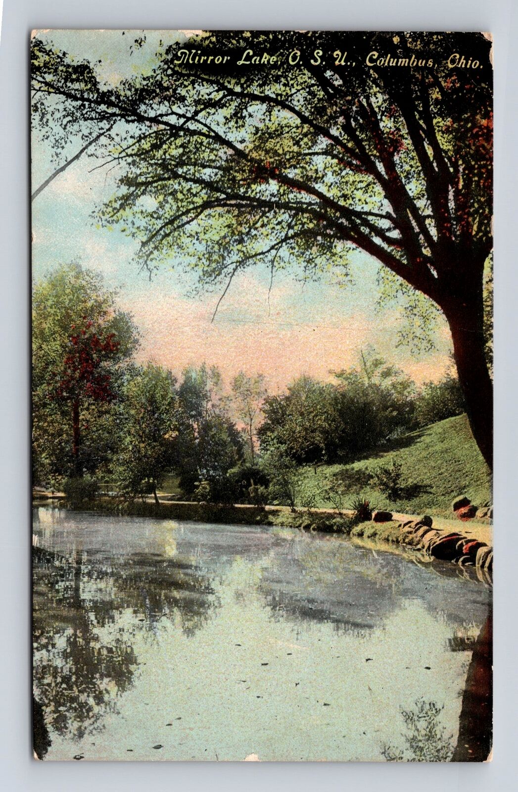 Columbus OH-Ohio, Mirror Lake, Antique, Vintage Souvenir Postcard