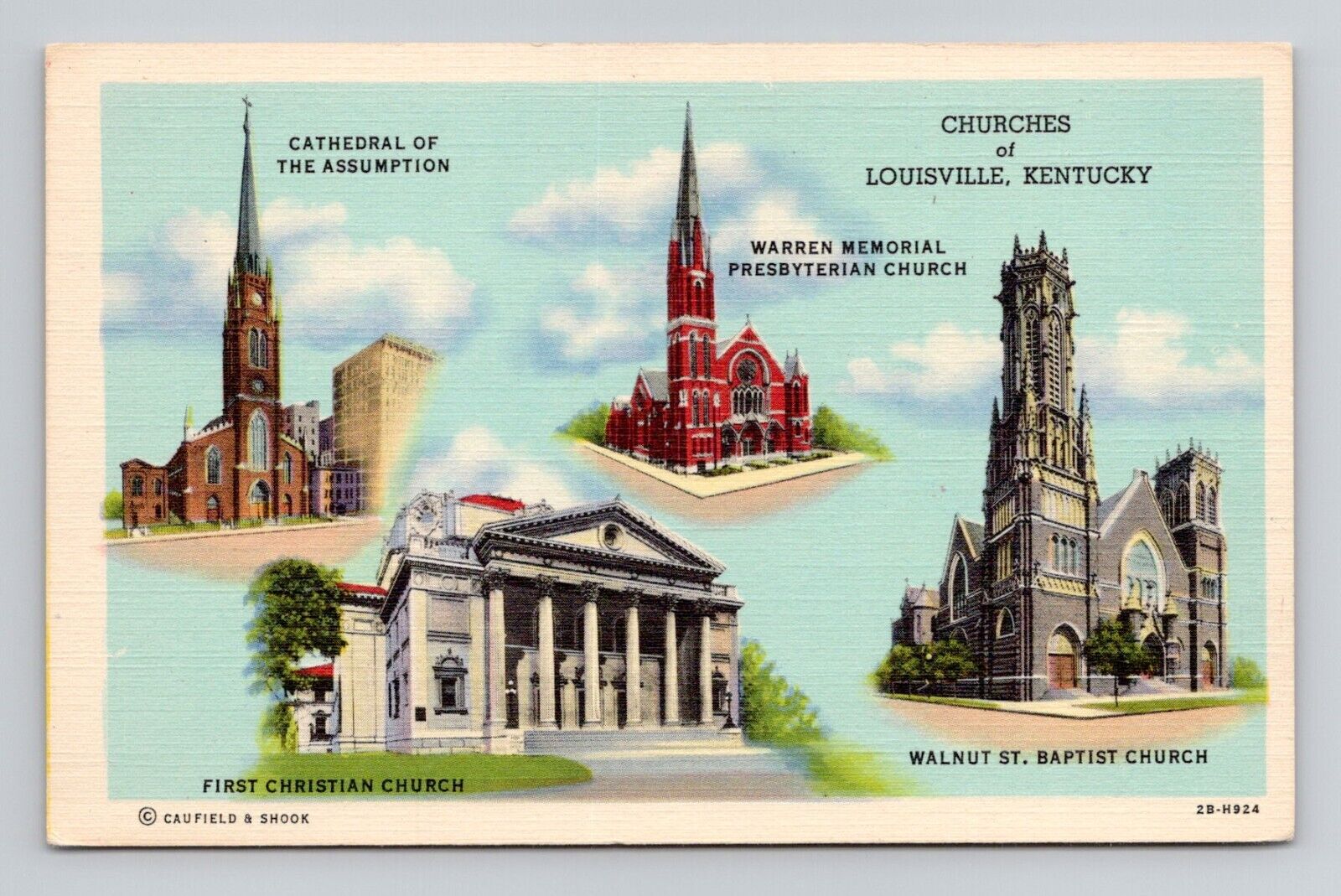 Postcard Churches of Louisville Kentucky KY, Vintage Linen O2