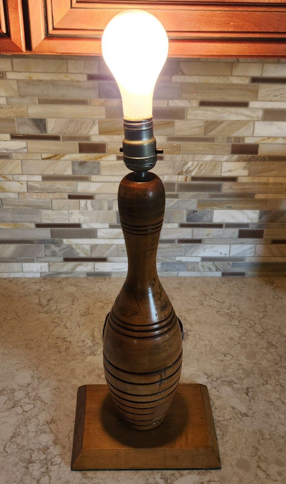 Vintage MCM Mid Century Modern Wood Bowling Pin Table Lamp No Shade Works