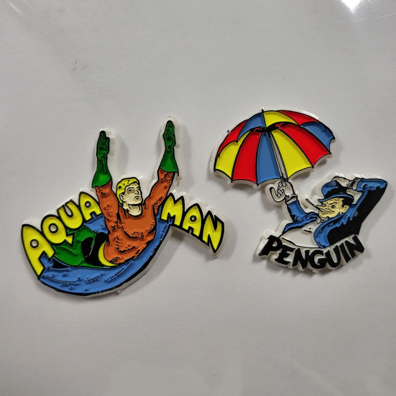 Vintage 1970's DC Comics  Penquin & Aquaman Fridge Magnets ( RARE )