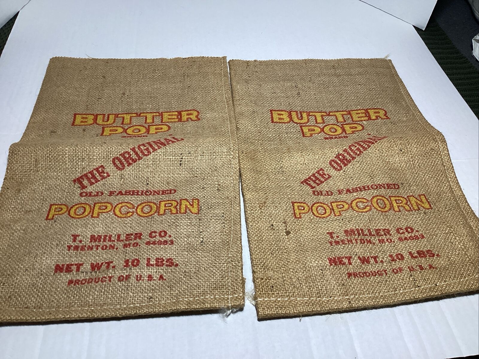 vintage, buttered pop, Burlap Bag Lot Of Two , T. Miller Co