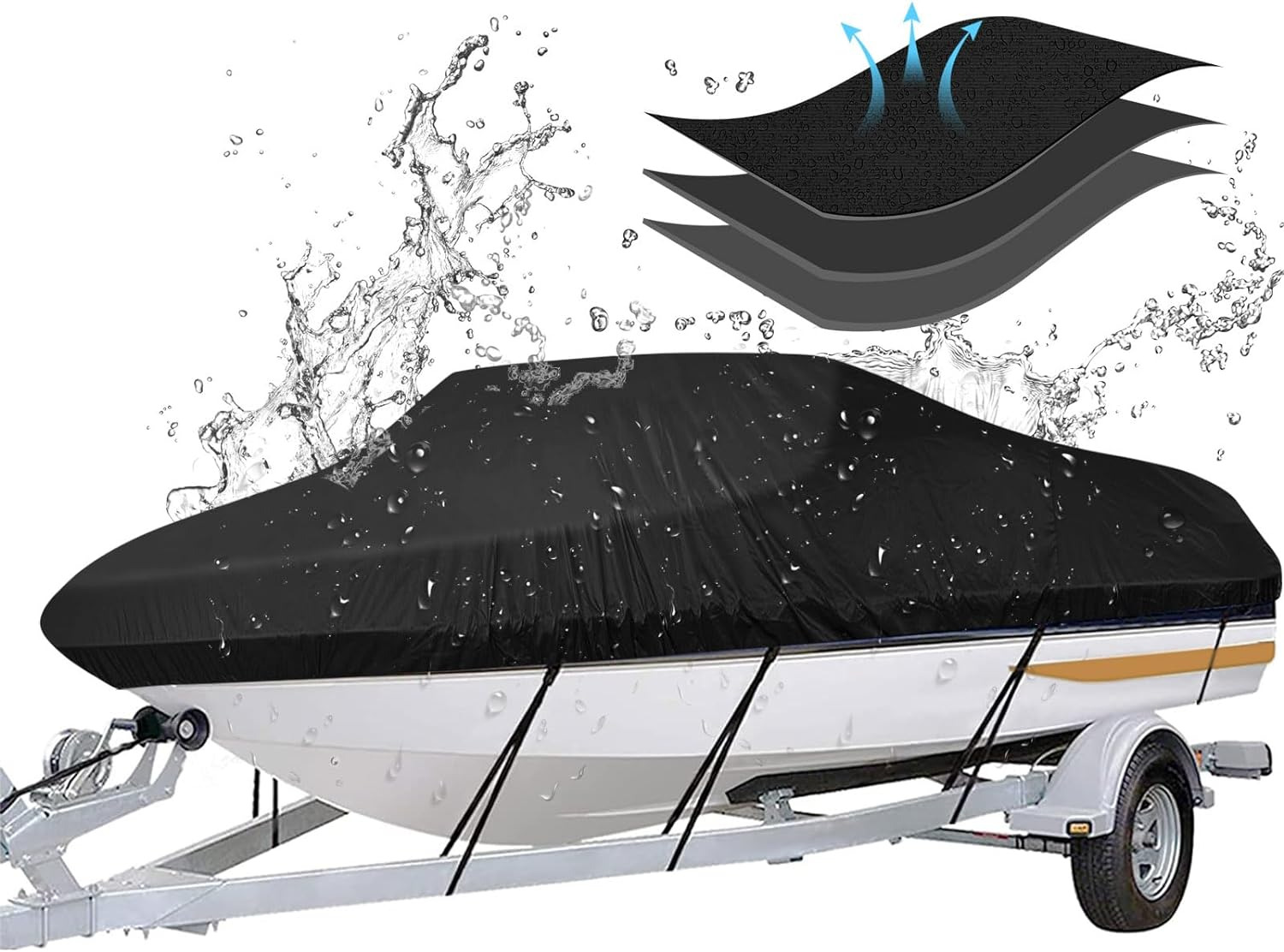 Icover Trailerable Boat Cover- 16\'-18.5\' Fits V-Hull,Fish&Ski,Pro-Style,Fishing 