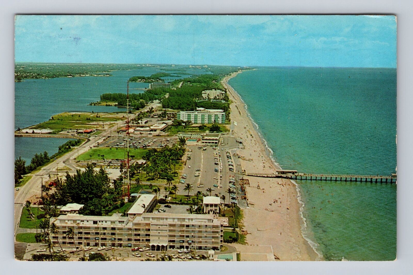 Lake Worth FL-Florida, Aerial Of Lake Worth Beach, Vintage c1966 Postcard