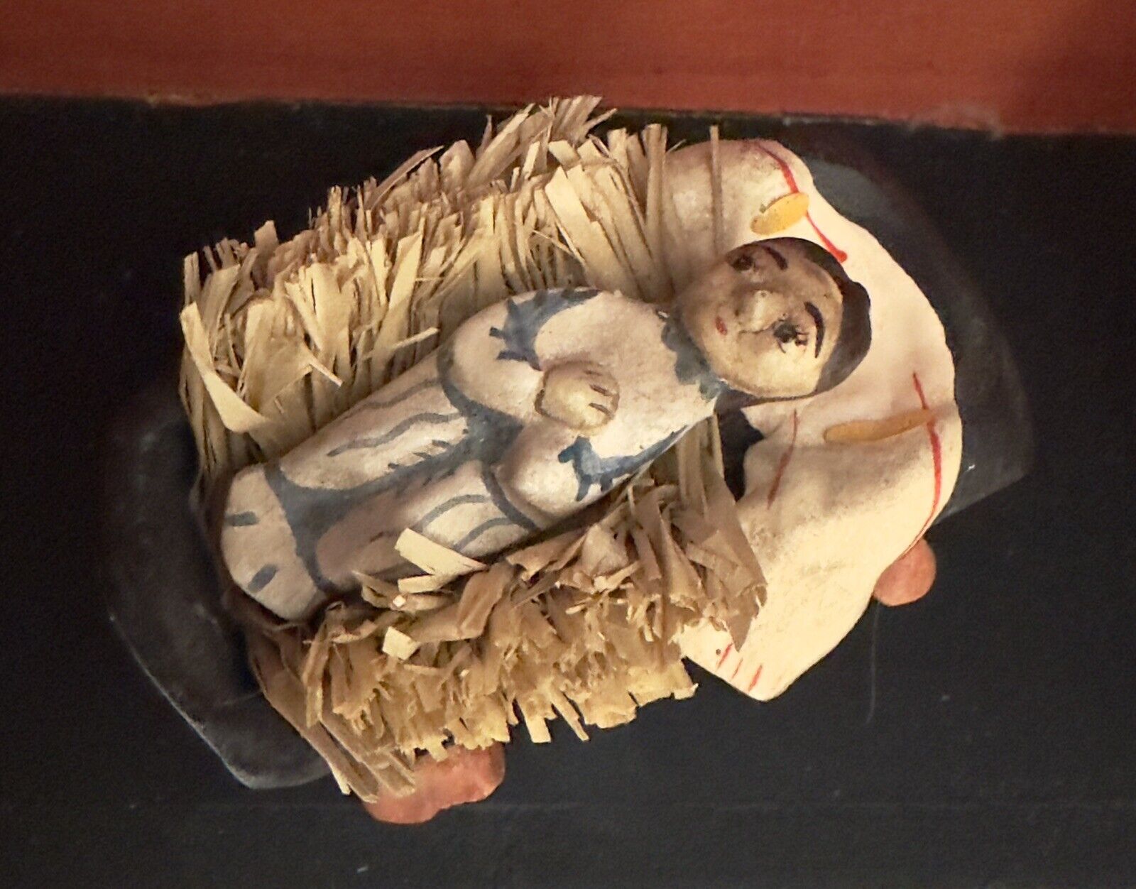 Charles Carrillo Handcrafted Folk Art  Baby Jesus In Cradle.