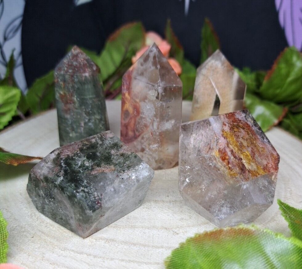 Beautiful High Quality Garden Quartz Crystal Lot 5pcs -  Lodolite Pink