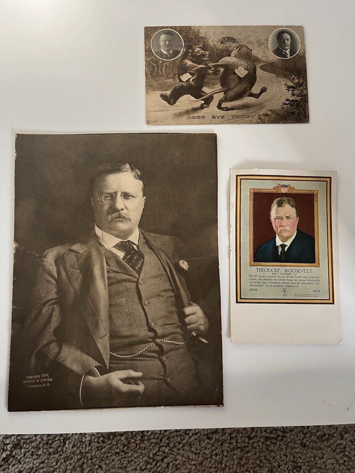Harris & Ewing Photograph of Theodore Roosevelt With 2 Postcards