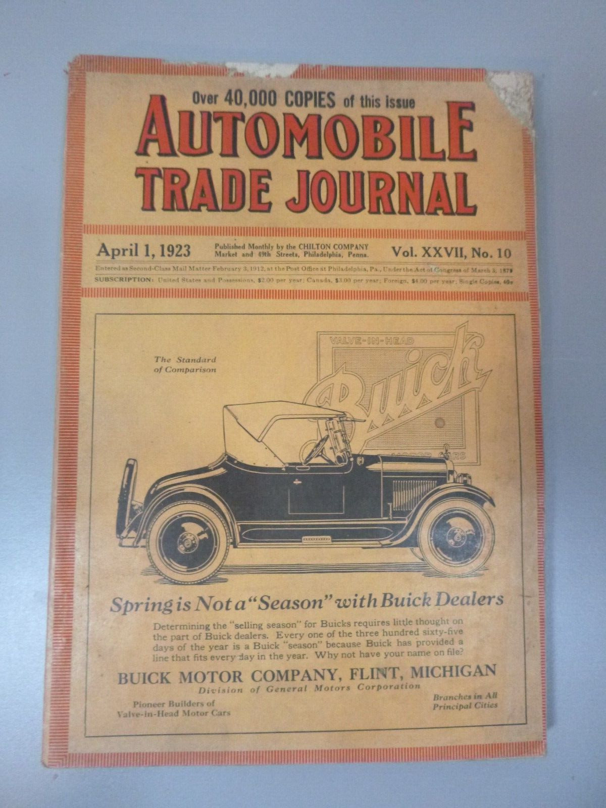 April 1923 Automobile Trade Journal Magazine - Great Color Advertisements