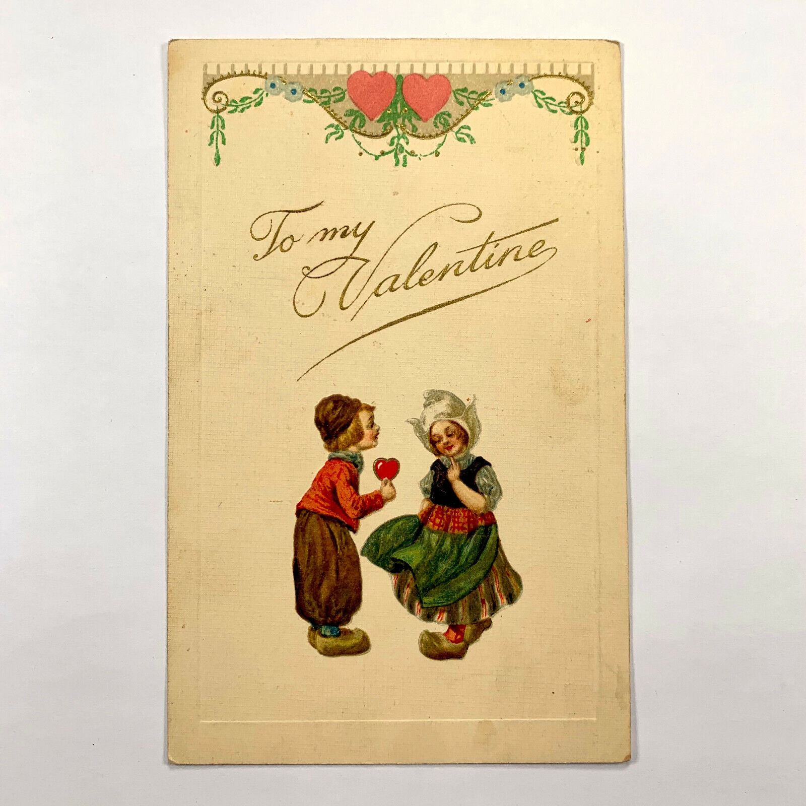 Postcard Valentine\'s Day Children Dutch Sweethearts 1910s Unposted Divided Back