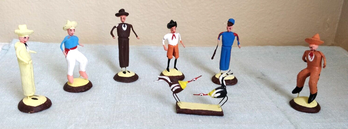 VTG mexican clay wire folk art ornaments - Gunfighters Stand-off - Handmade