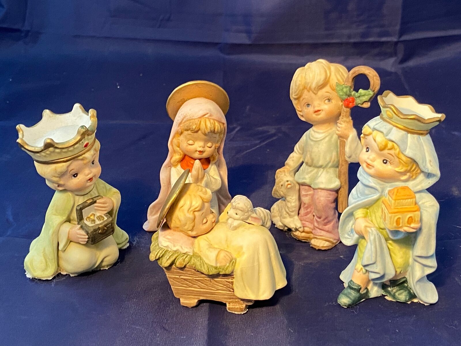 Vintage Nativity Set Children's 5 Pcs Mary Baby Jesus Wiseman Shepherd Porcelain