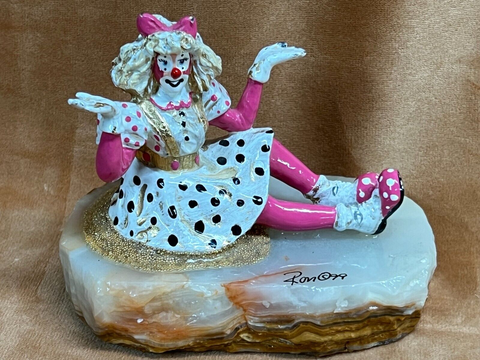 1999 Ron Lee Signed Girl Clown Sculpture in Polka Dot  Dress