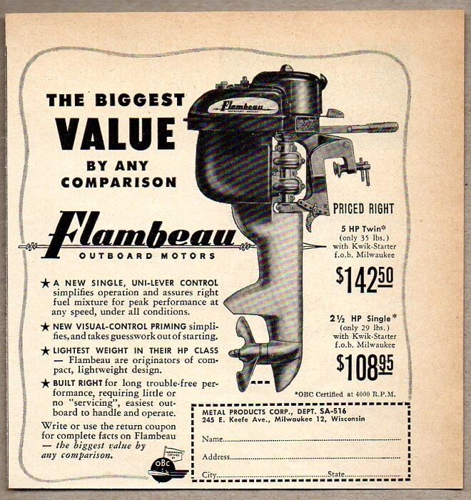 1951 Print Ad Flambeau Outboard Motors 5 HP Twin & 2.5 HP, Milwaukee,WI