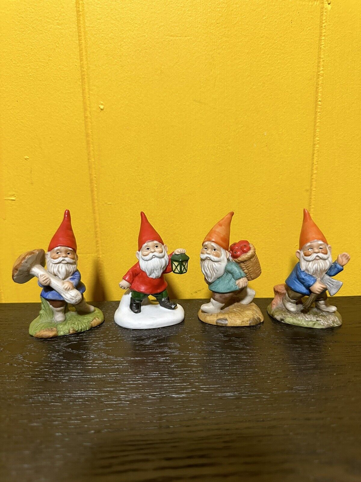 4 Vintage Enesco 1979 Gnomes  Elves With 2 Original Foil Labels