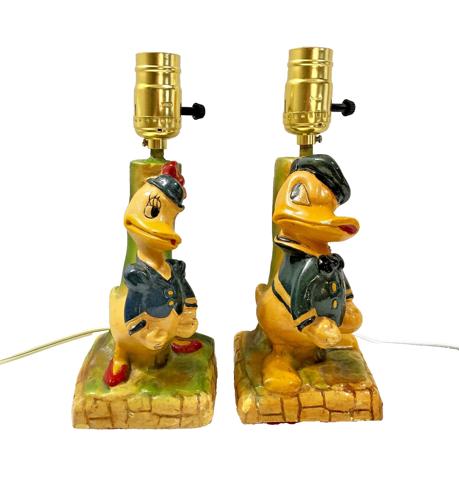 Disney Chalkware 1940\'s Donald & Daisy Duck Lamps Circus Midway Prize Very Rare