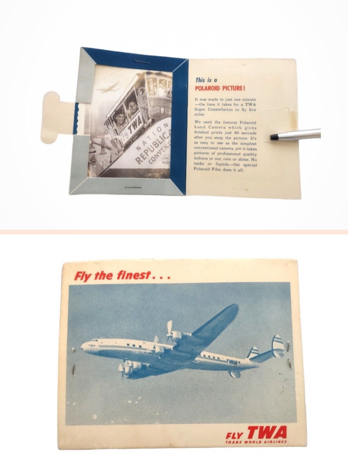 TWA AIRLINES & POLAROID  Souvenir Post Card 1956 GOP Republican Natl Convention 